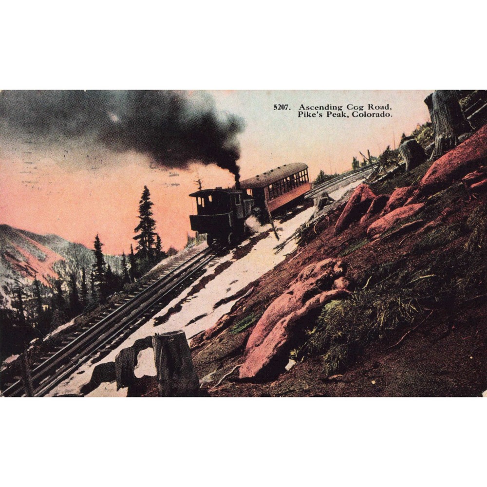 Pikes Peak Colorado CO Cog Road Steam Train Railway Postcard 1914 Oliver 5207